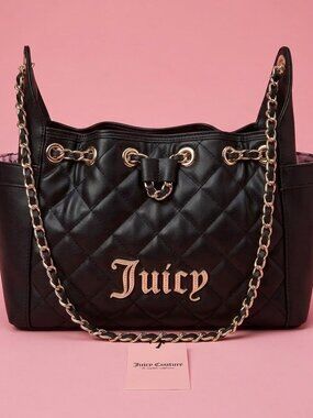 NWT Juicy Couture Black / Gold Bling Diamond Quilted Bag